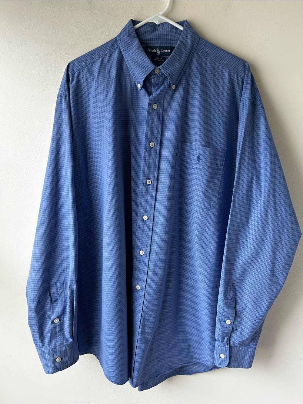 Vintage Preppy Old Money Ralph Lauren 100% Cotton Blake Button Down Shirt Blue